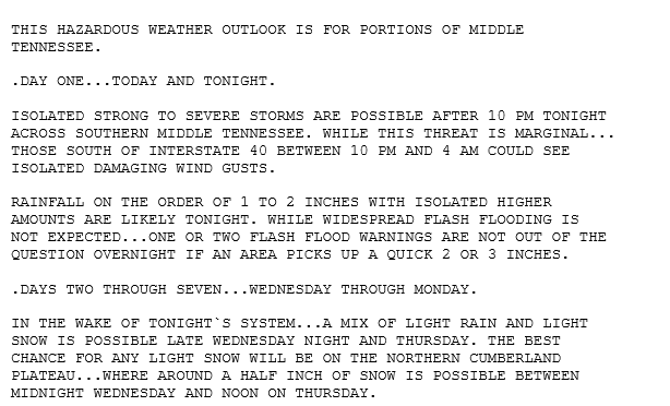 Hazardous Weather Outlook 2.23.16