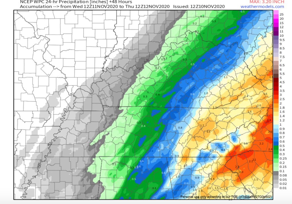 24 Hour Precipitation Model Tues-Wed. 